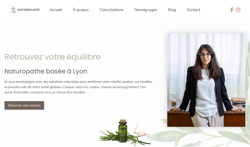 exemple de page d'accueil site naturopathe avec appel à l'action visible
